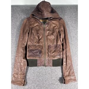 Vintage Y2K Abercrombie And Fitch Soft 100% Genuine Leather Hooded Jacket Size S